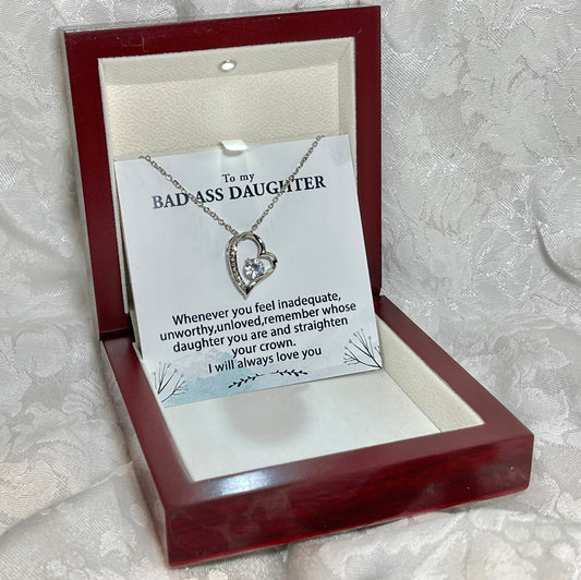 Badass Daughter Forever Love Heart Necklace Gift for Her