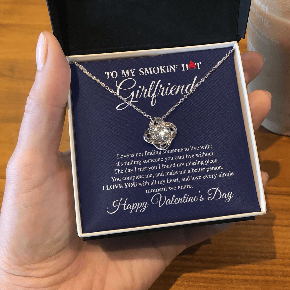 To My Smokin Hot Girlfriend, Love Knot necklace 14K white gold & cubic zirconia pendant gift