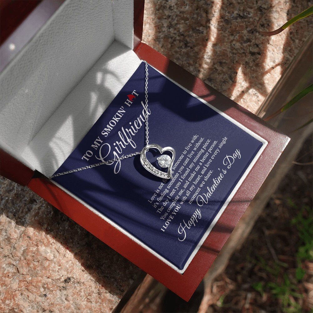 To My Smokin hot Girlfriend, Forever Love Heart necklace 14K white gold & cubic zirconia pendant gift