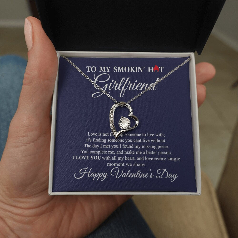 To My Smokin hot Girlfriend, Forever Love Heart necklace 14K white gold & cubic zirconia pendant gift