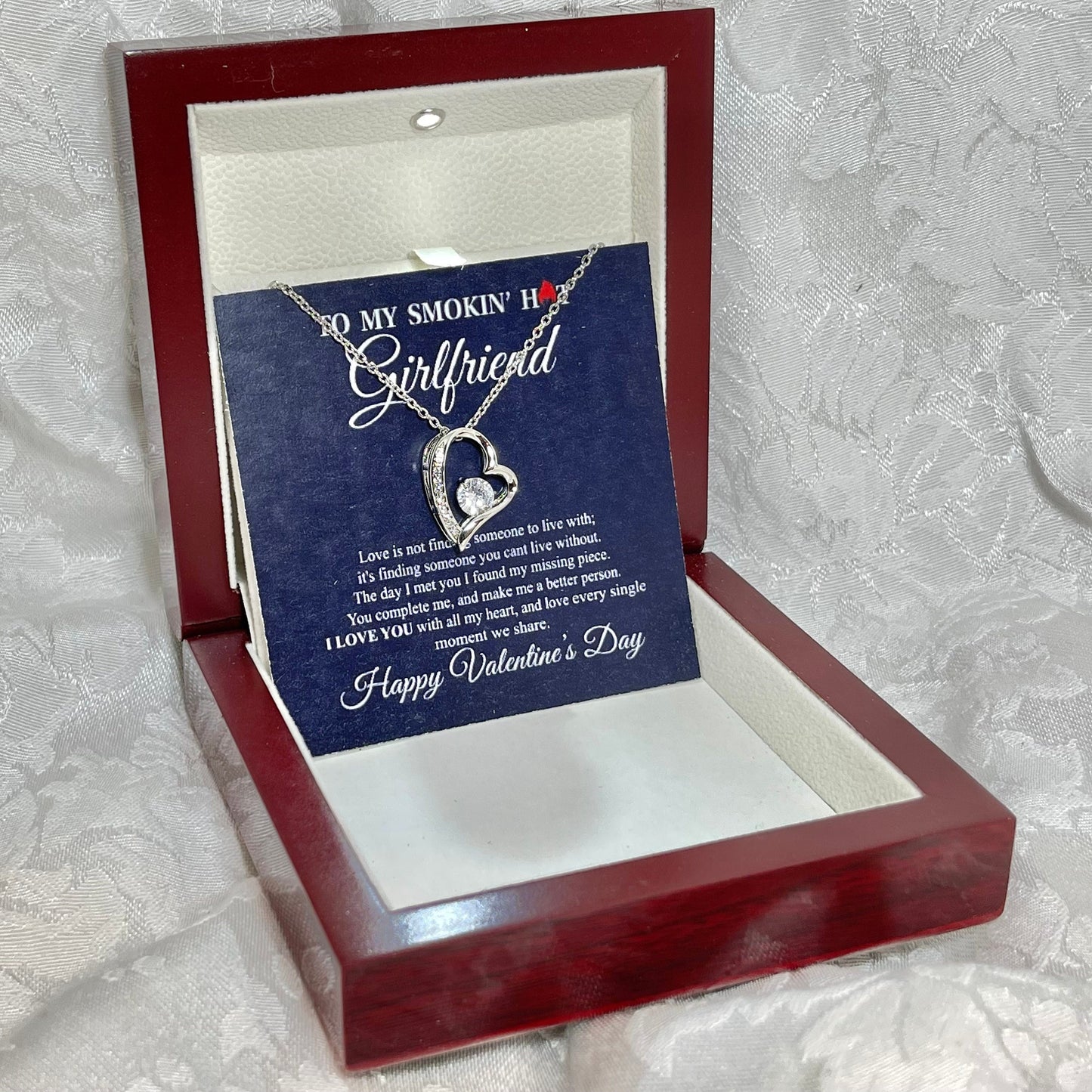 To My Smokin hot Girlfriend, Forever Love Heart necklace 14K white gold & cubic zirconia pendant gift