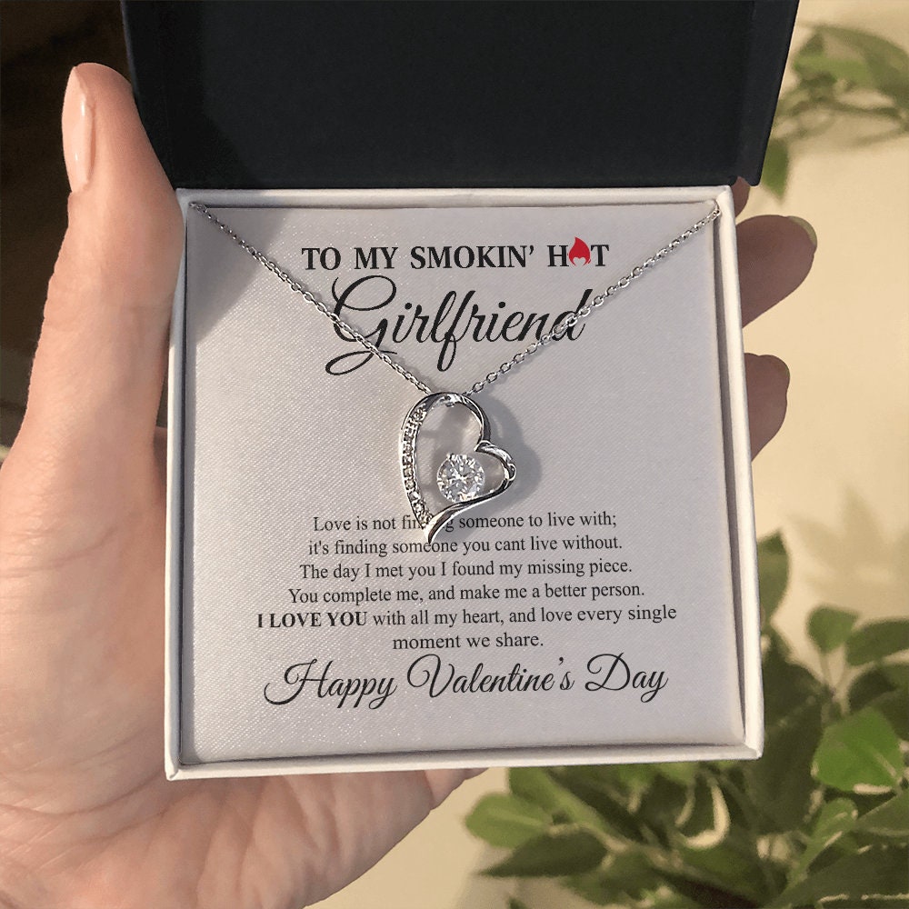 To My Smokin hot Girlfriend, Forever Love Heart necklace 14K white gold & cubic zirconia pendant Valentines gift
