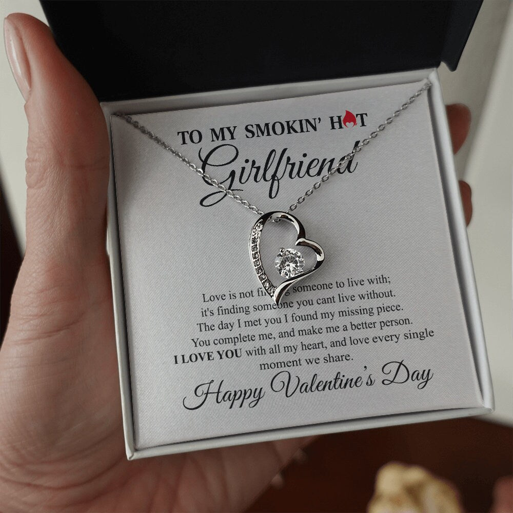 To My Smokin hot Girlfriend, Forever Love Heart necklace 14K white gold & cubic zirconia pendant Valentines gift