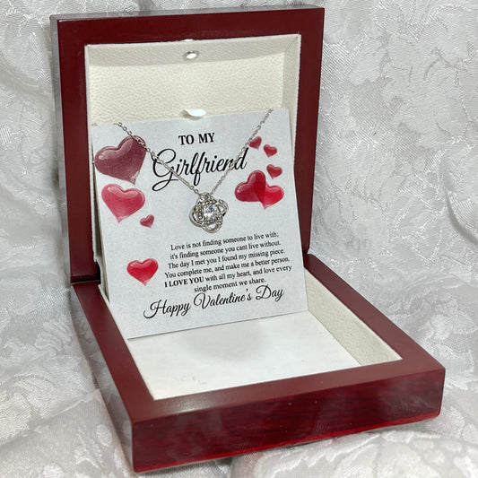 To My Girlfriend, Love Knot Heart necklace 14K white gold & cubic zirconia pendant Valentines gift