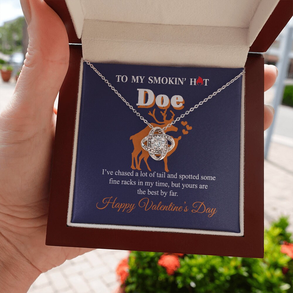 To My Smokin hot Doe, Love Knot necklace 14K white gold & cubic zirconia pendant Valentines gift