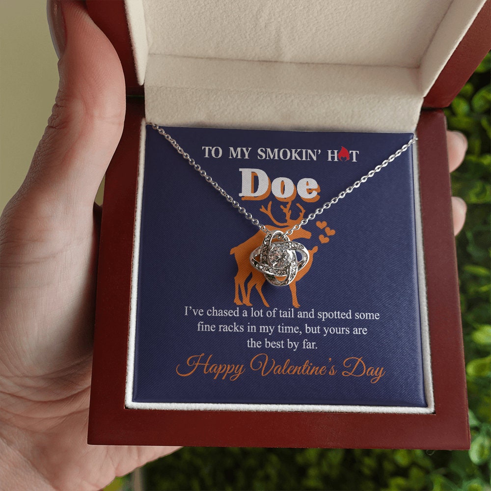 To My Smokin hot Doe, Love Knot necklace 14K white gold & cubic zirconia pendant Valentines gift