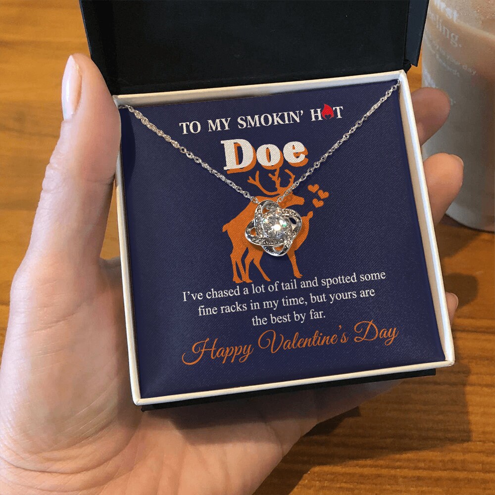 To My Smokin hot Doe, Love Knot necklace 14K white gold & cubic zirconia pendant Valentines gift