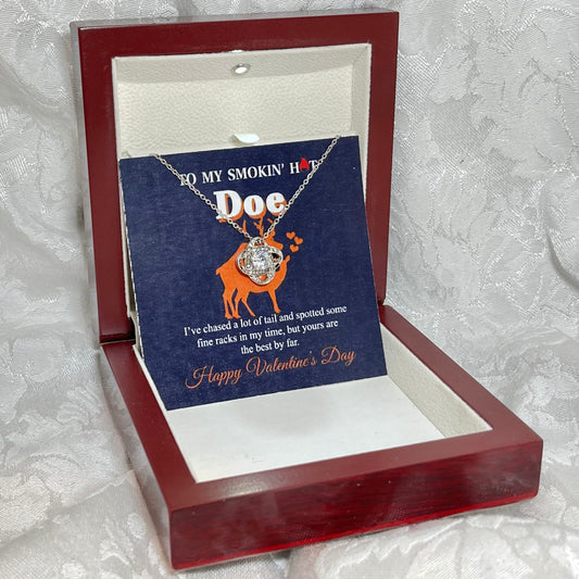 To My Smokin hot Doe, Love Knot necklace 14K white gold & cubic zirconia pendant Valentines gift