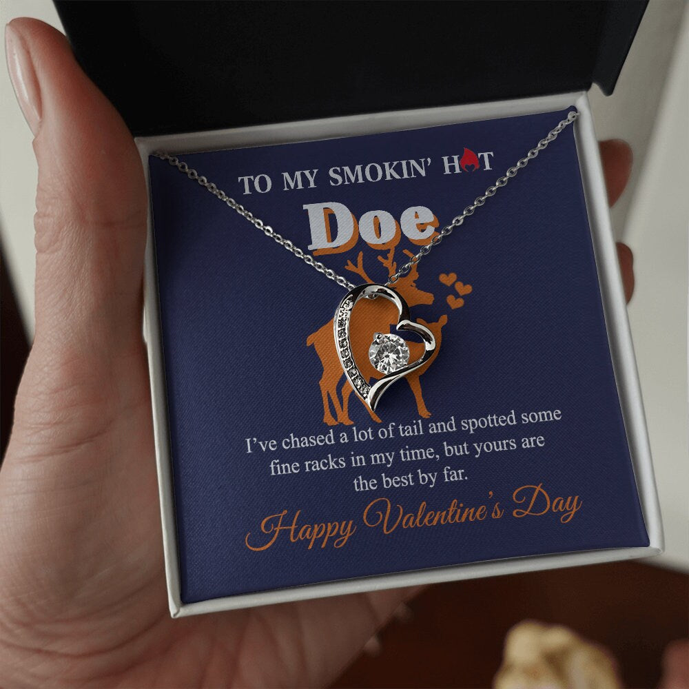 To My Smokin hot Doe, Forever Love Heart necklace 14K white gold & cubic zirconia pendant Valentines gift