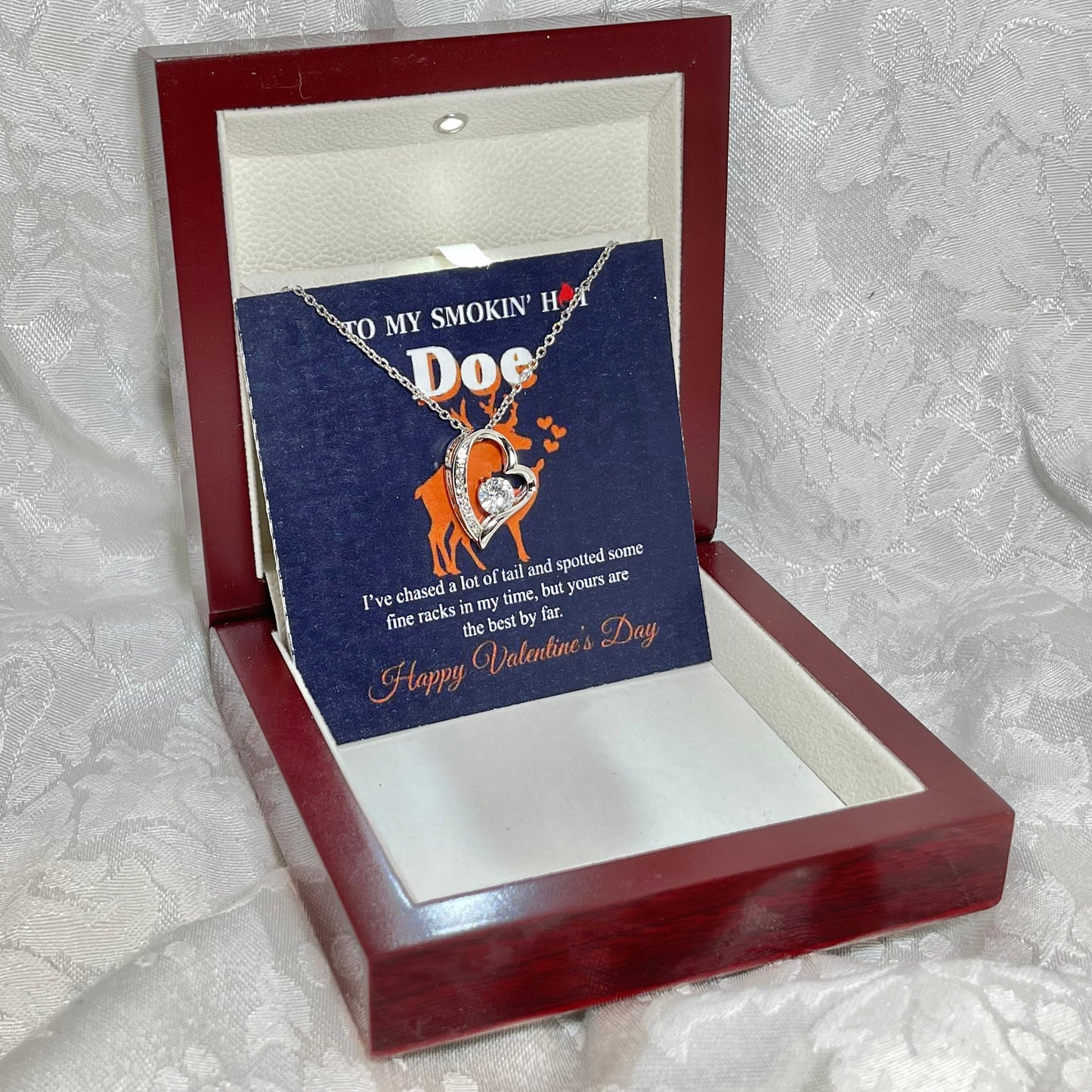 To My Smokin hot Doe, Forever Love Heart necklace 14K white gold & cubic zirconia pendant Valentines gift