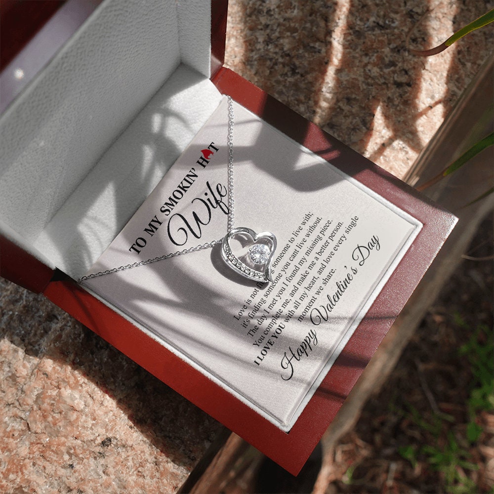 To My Smokin hot Wife, Forever Love Heart necklace 14K white gold & cubic zirconia pendant Valentines gift