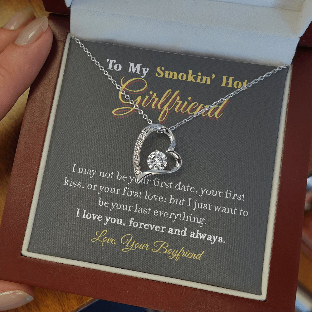 To My Smokin Hot Girlfriend, Forever Love Heart necklace 14K white gold & cubic zirconia pendant gift