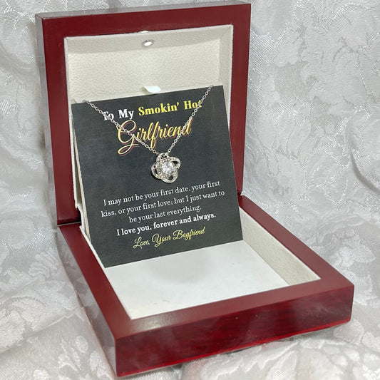 To My Smokin Hot Girlfriend, Love Knot necklace 14K white gold & cubic zirconia pendant gift