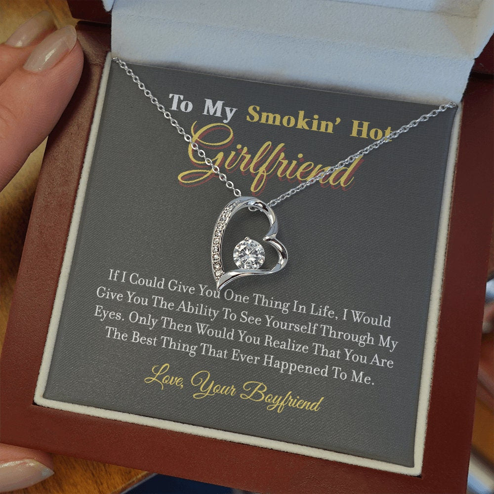 To My Smokin Hot Girlfriend, Forever Love Heart necklace 14K white gold & cubic zirconia pendant gift