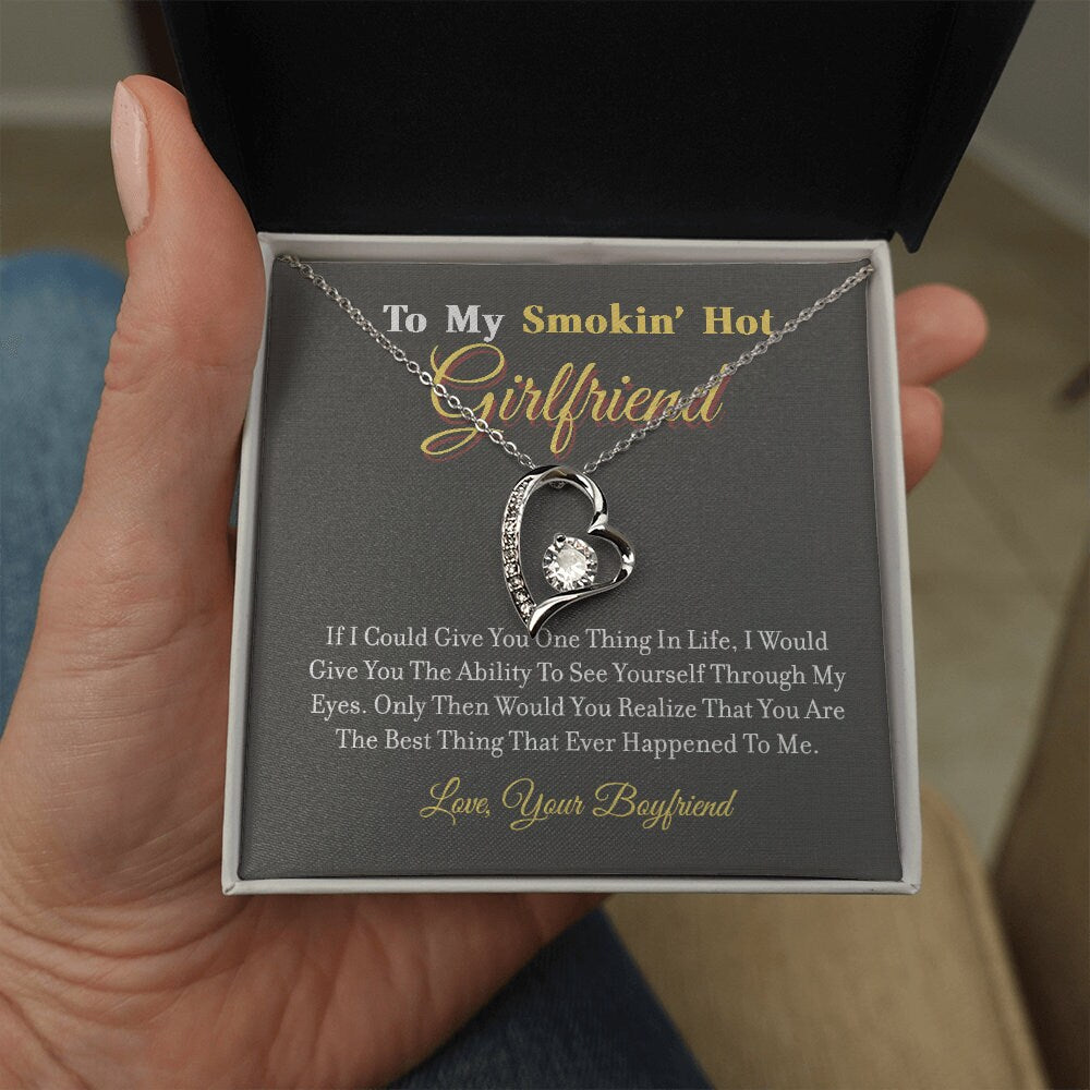 To My Smokin Hot Girlfriend, Forever Love Heart necklace 14K white gold & cubic zirconia pendant gift