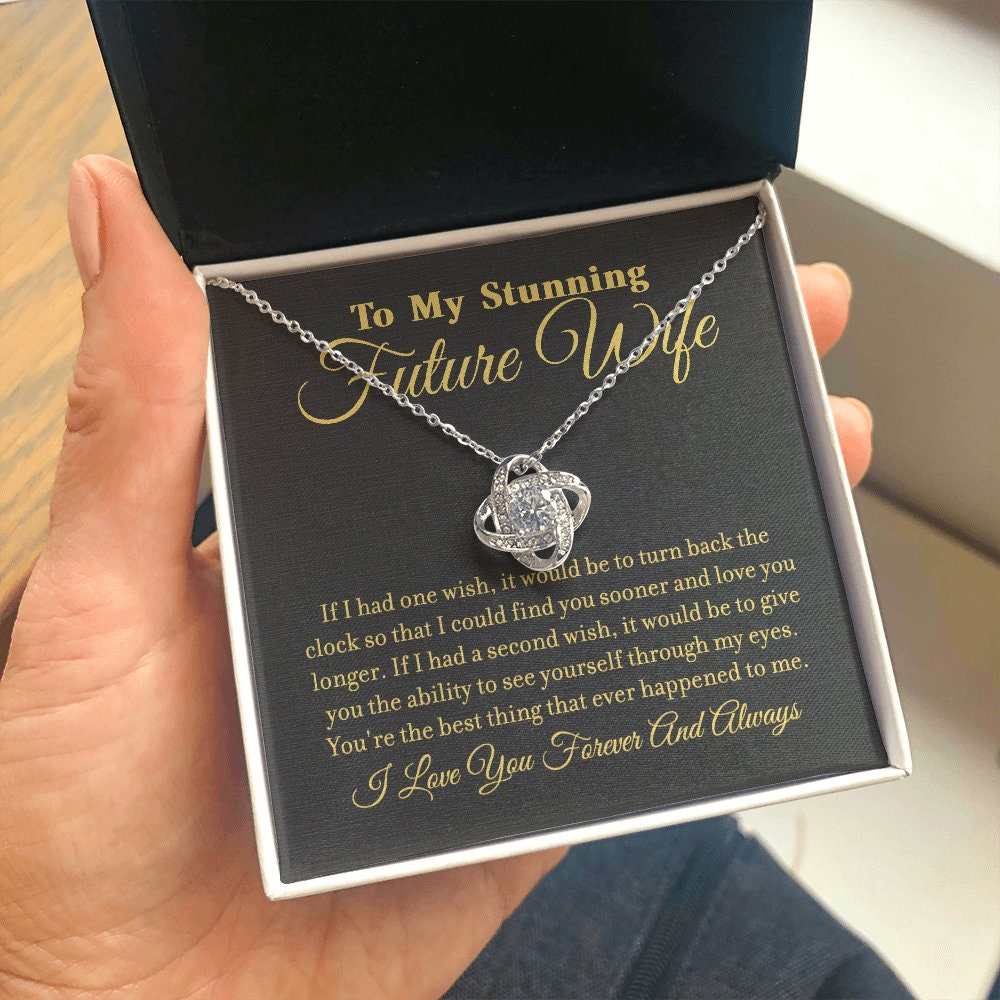 To My Stunning Future Wife, Love Knot necklace 14K white gold & cubic zirconia pendant gift