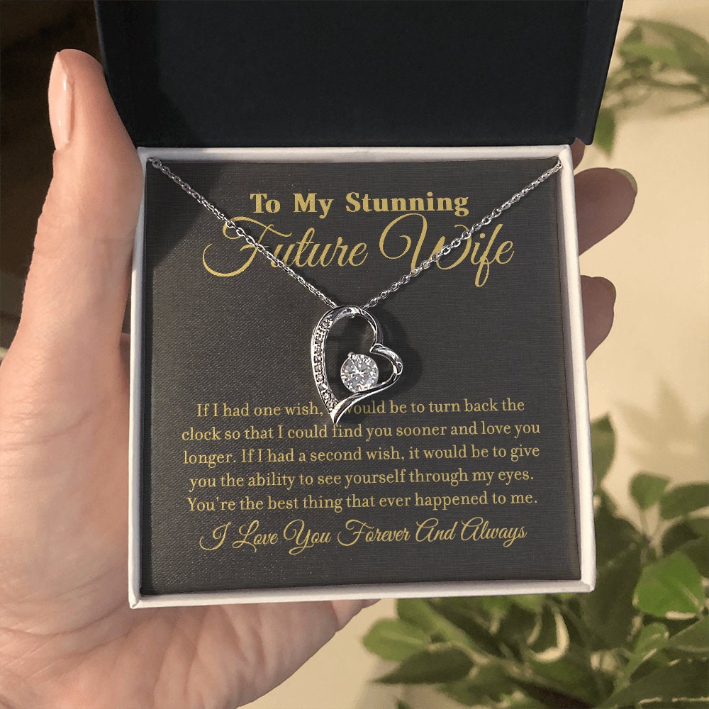 To My Stunning Future Wife, Forever Love Heart necklace 14K white gold & cubic zirconia pendant gift