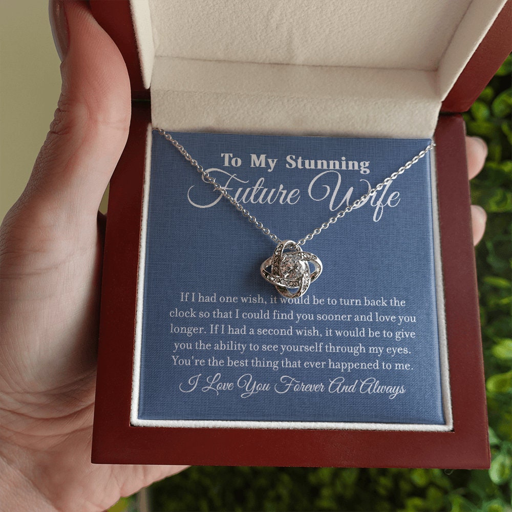 To My Stunning Future Wife, Love Knot necklace 14K white gold & cubic zirconia pendant gift