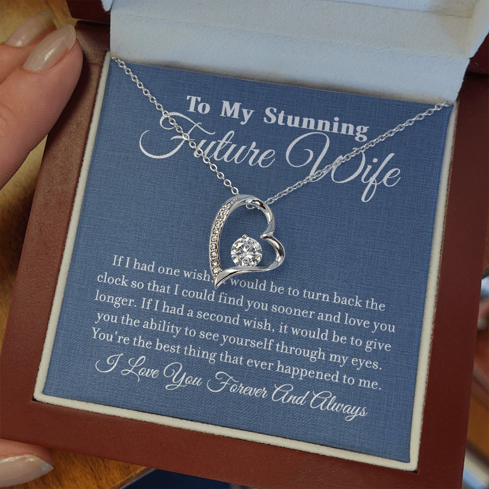To My Stunning Future Wife, Forever Love Heart necklace 14K white gold & cubic zirconia pendant gift