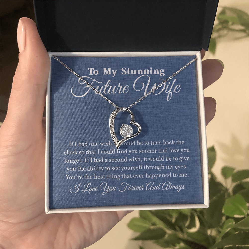 To My Stunning Future Wife, Forever Love Heart necklace 14K white gold & cubic zirconia pendant gift