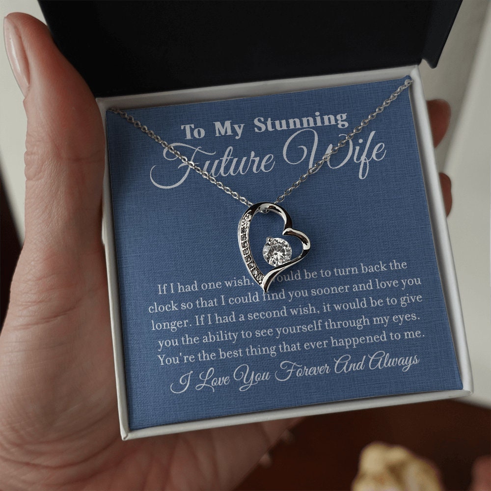 To My Stunning Future Wife, Forever Love Heart necklace 14K white gold & cubic zirconia pendant gift