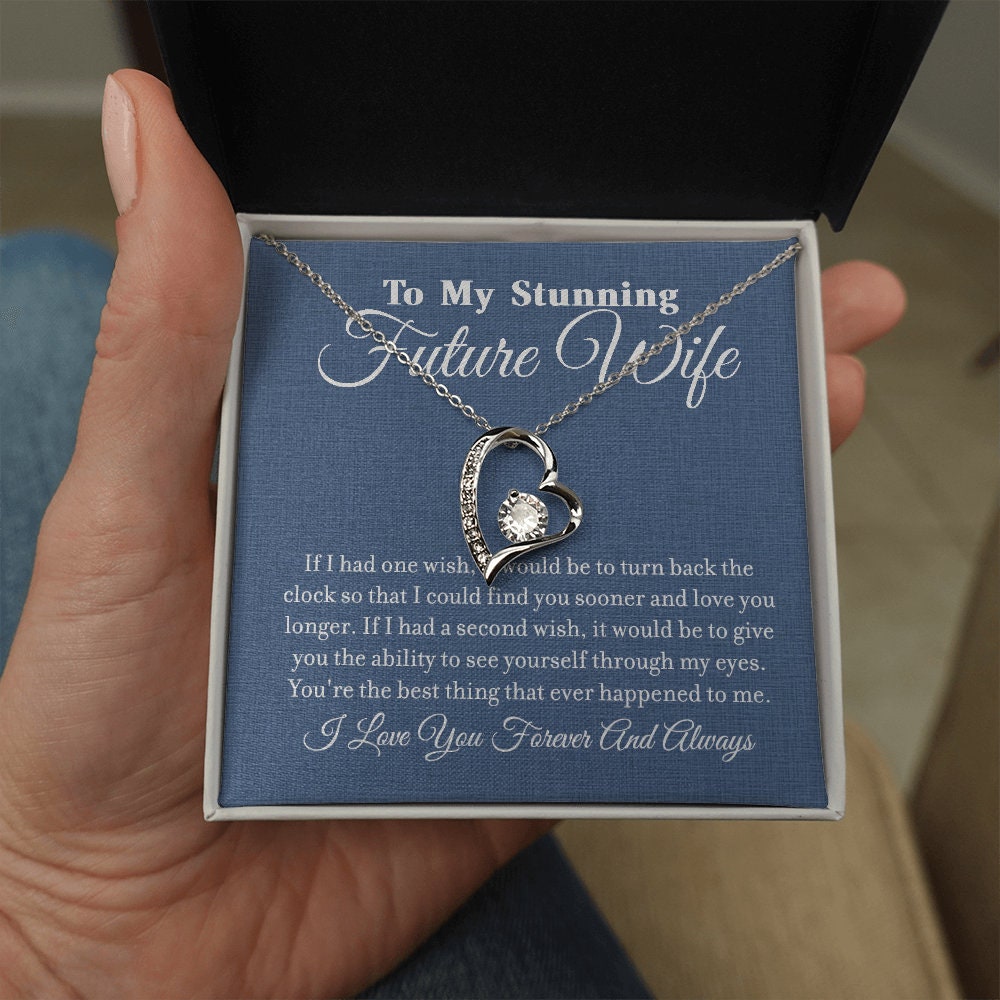 To My Stunning Future Wife, Forever Love Heart necklace 14K white gold & cubic zirconia pendant gift