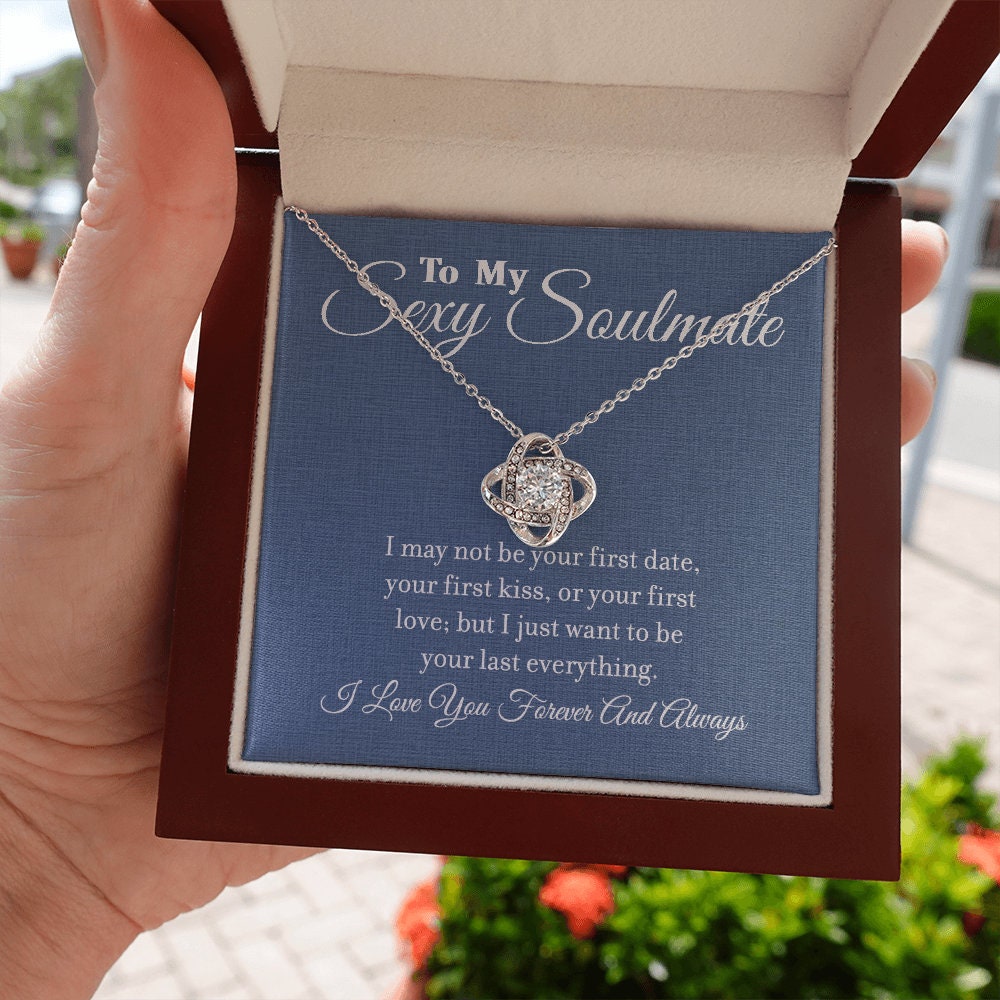 To My Sexy Soulmate, Love Knot Heart necklace 14K white gold & cubic zirconia pendant gift