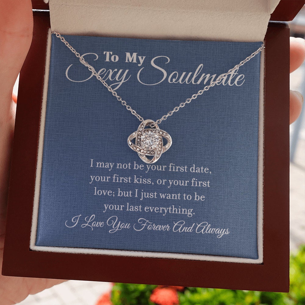 To My Sexy Soulmate, Love Knot Heart necklace 14K white gold & cubic zirconia pendant gift