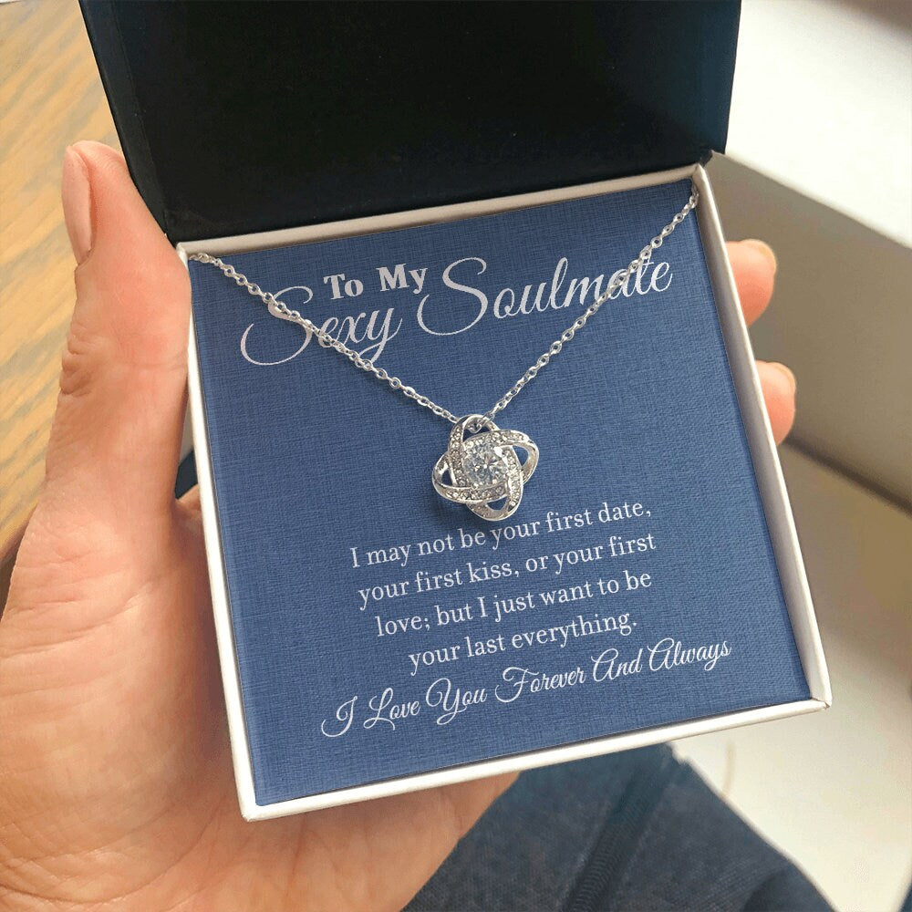 To My Sexy Soulmate, Love Knot Heart necklace 14K white gold & cubic zirconia pendant gift