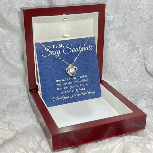 To My Sexy Soulmate, Love Knot Heart necklace 14K white gold & cubic zirconia pendant gift