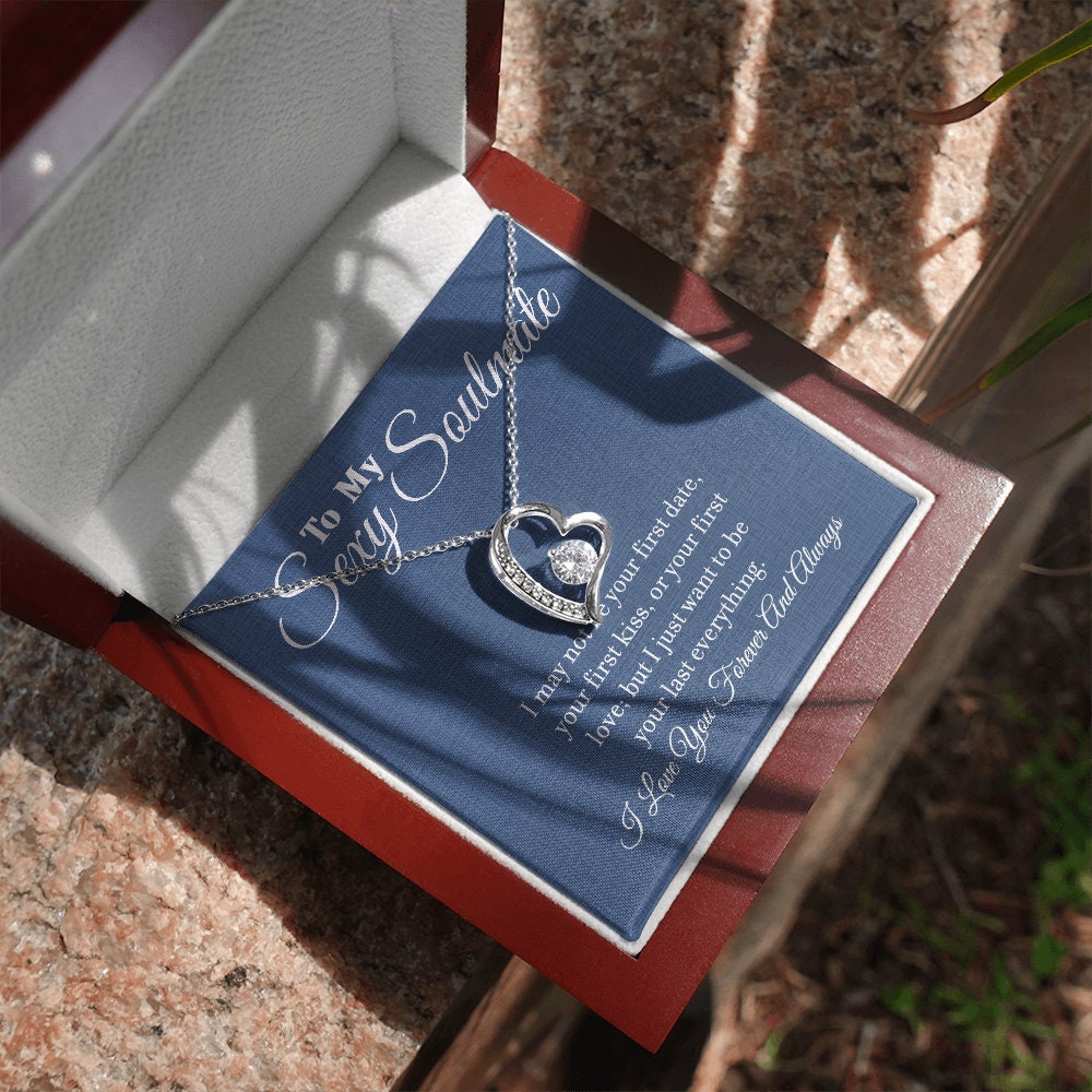 To My Sexy Soulmate, Forever Love Heart necklace 14K white gold & cubic zirconia pendant gift