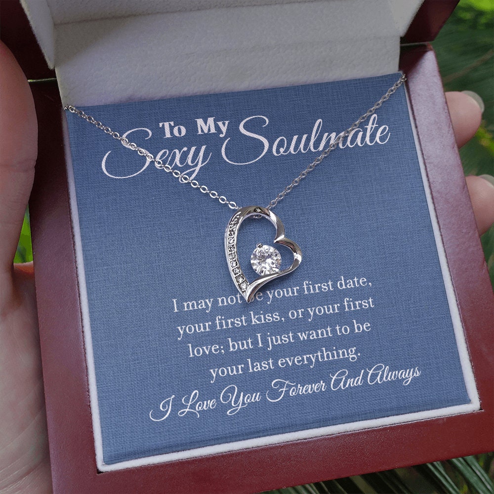 To My Sexy Soulmate, Forever Love Heart necklace 14K white gold & cubic zirconia pendant gift