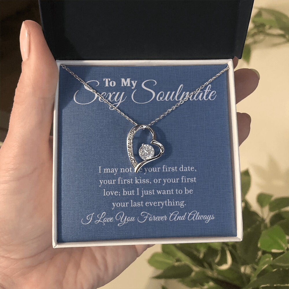To My Sexy Soulmate, Forever Love Heart necklace 14K white gold & cubic zirconia pendant gift