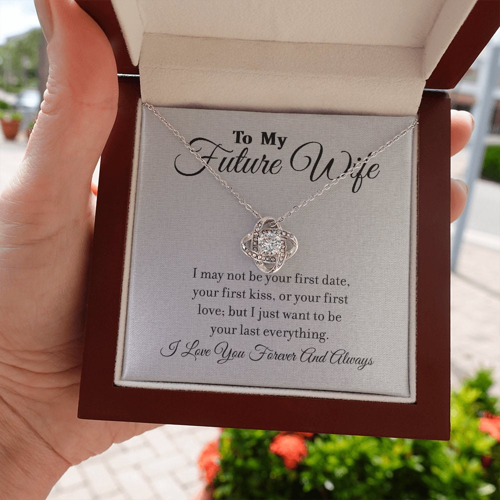 To My Future Wife, Love Knot necklace 14K white gold & cubic zirconia pendant gift