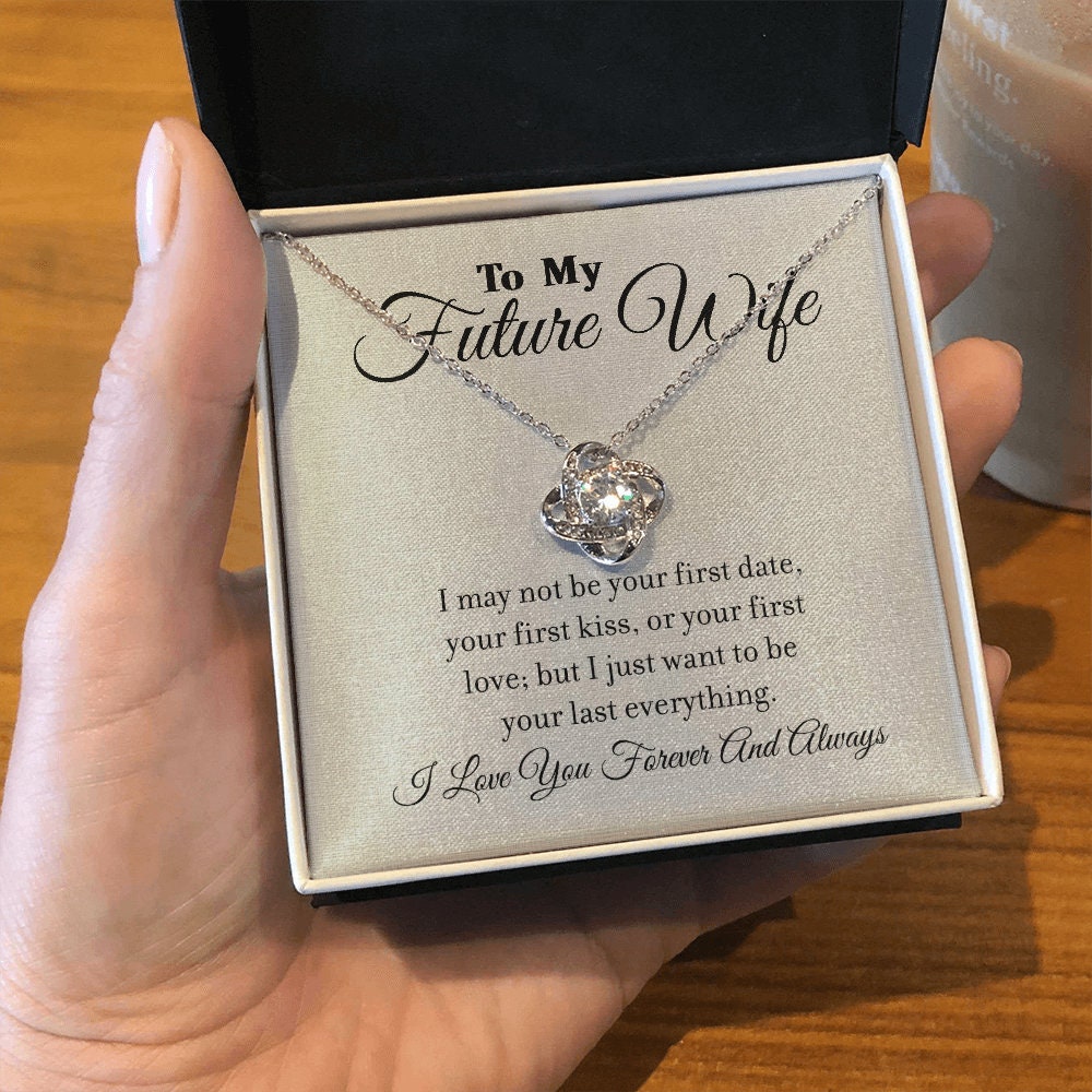 To My Future Wife, Love Knot necklace 14K white gold & cubic zirconia pendant gift