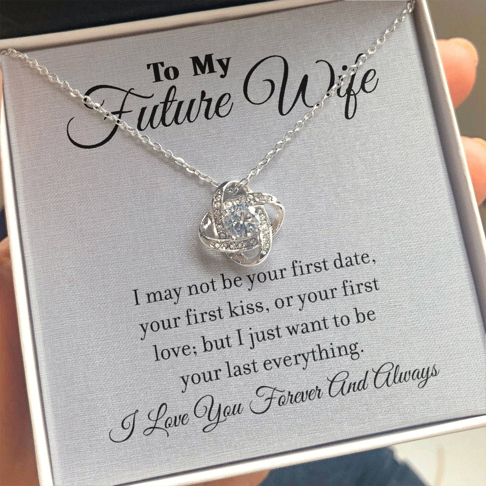 To My Future Wife, Love Knot necklace 14K white gold & cubic zirconia pendant gift