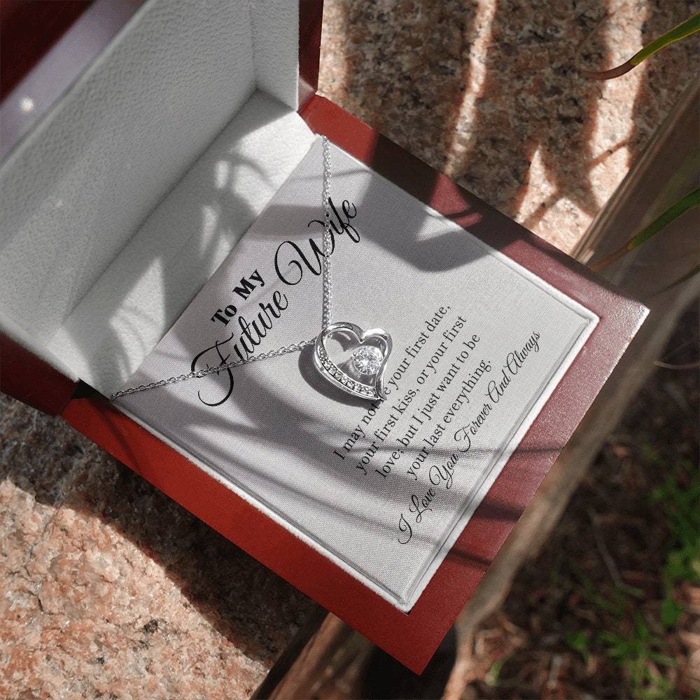 To My Future Wife, Forever Love Heart necklace 14K white gold & cubic zirconia pendant gift