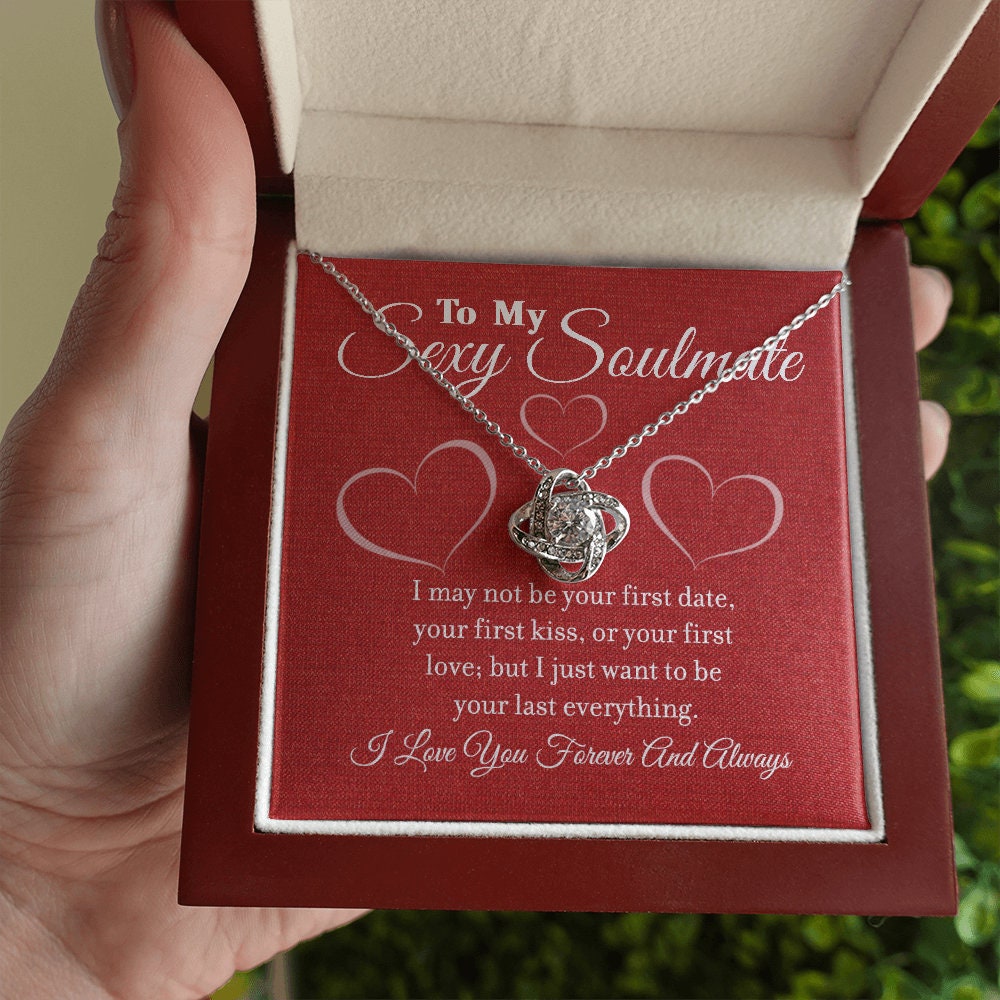 To My Sexy Soulmate, Love Knot necklace 14K white gold & cubic zirconia pendant gift
