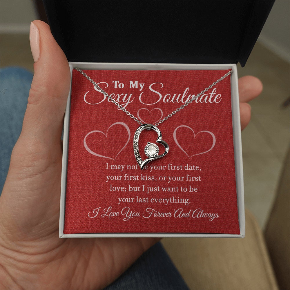 To My Sexy Soulmate, Forever Love Heart necklace 14K white gold & cubic zirconia pendant gift