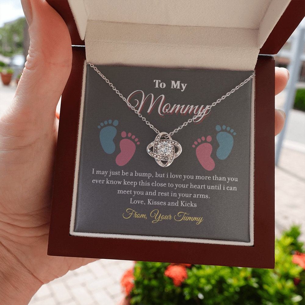 To My Mommy, Love Knot necklace 14K white gold & cubic zirconia pendant gift