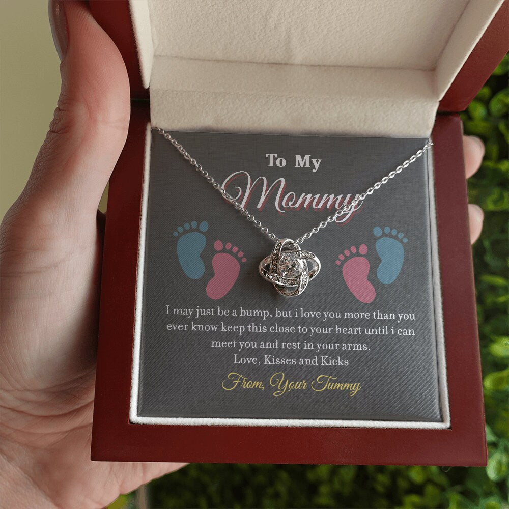 To My Mommy, Love Knot necklace 14K white gold & cubic zirconia pendant gift