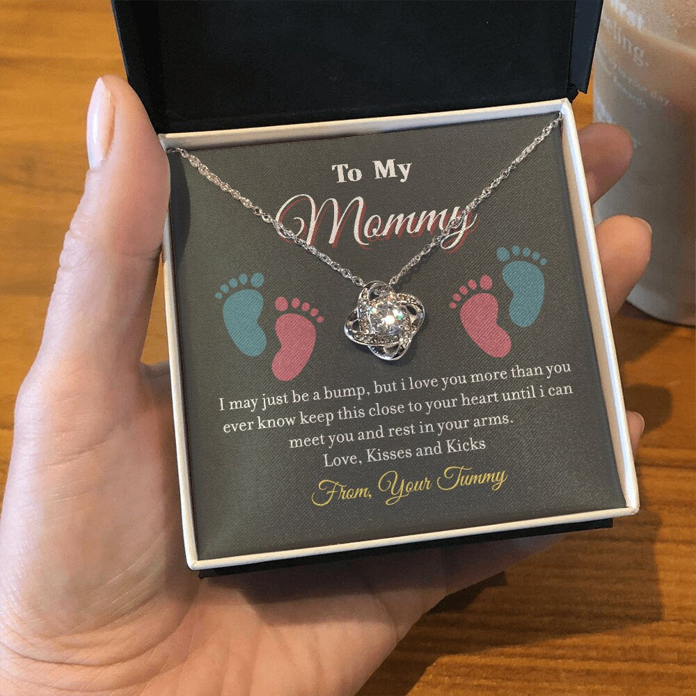 To My Mommy, Love Knot necklace 14K white gold & cubic zirconia pendant gift