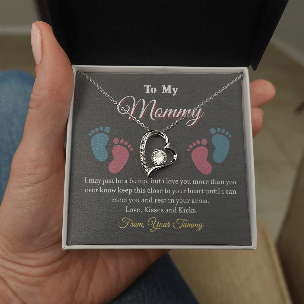 To My Mommy, Forever Love Heart necklace 14K white gold & cubic zirconia pendant gift