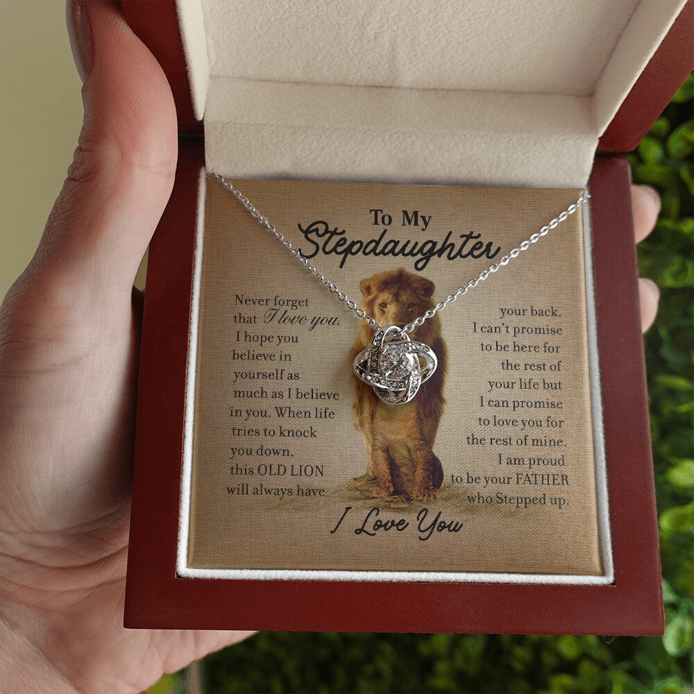 To My Step Daughter, Love Knot necklace 14K white gold & cubic zirconia pendant gift