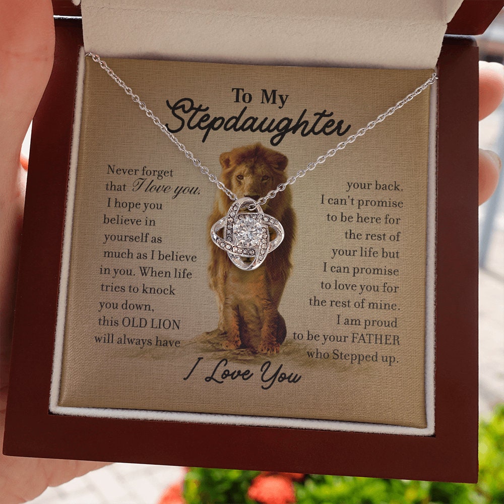 To My Step Daughter, Love Knot necklace 14K white gold & cubic zirconia pendant gift