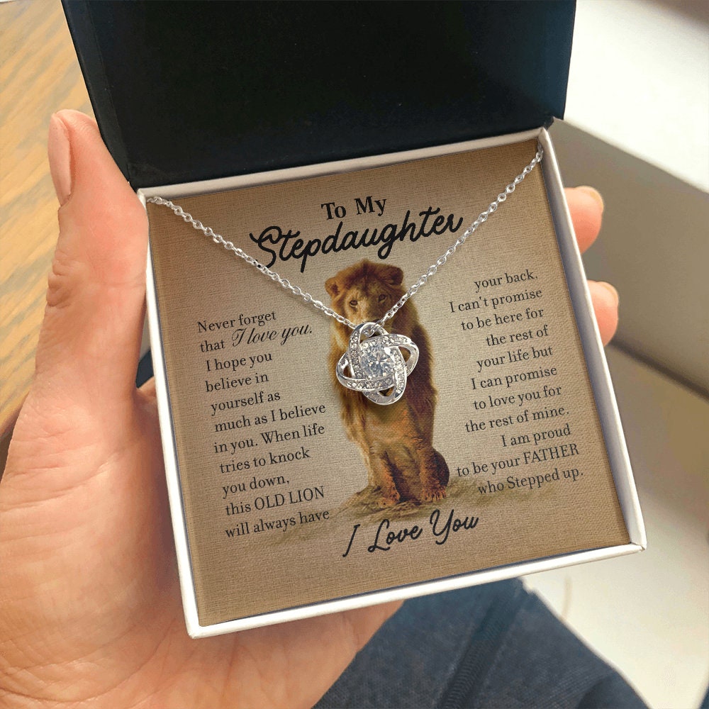 To My Step Daughter, Love Knot necklace 14K white gold & cubic zirconia pendant gift