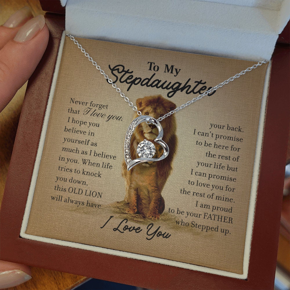 To My Step Daughter, Forever Love Heart necklace 14K white gold & cubic zirconia pendant gift