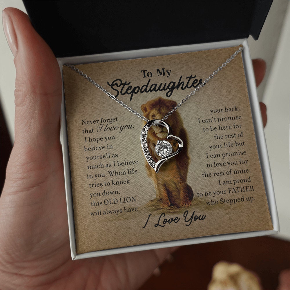 To My Step Daughter, Forever Love Heart necklace 14K white gold & cubic zirconia pendant gift