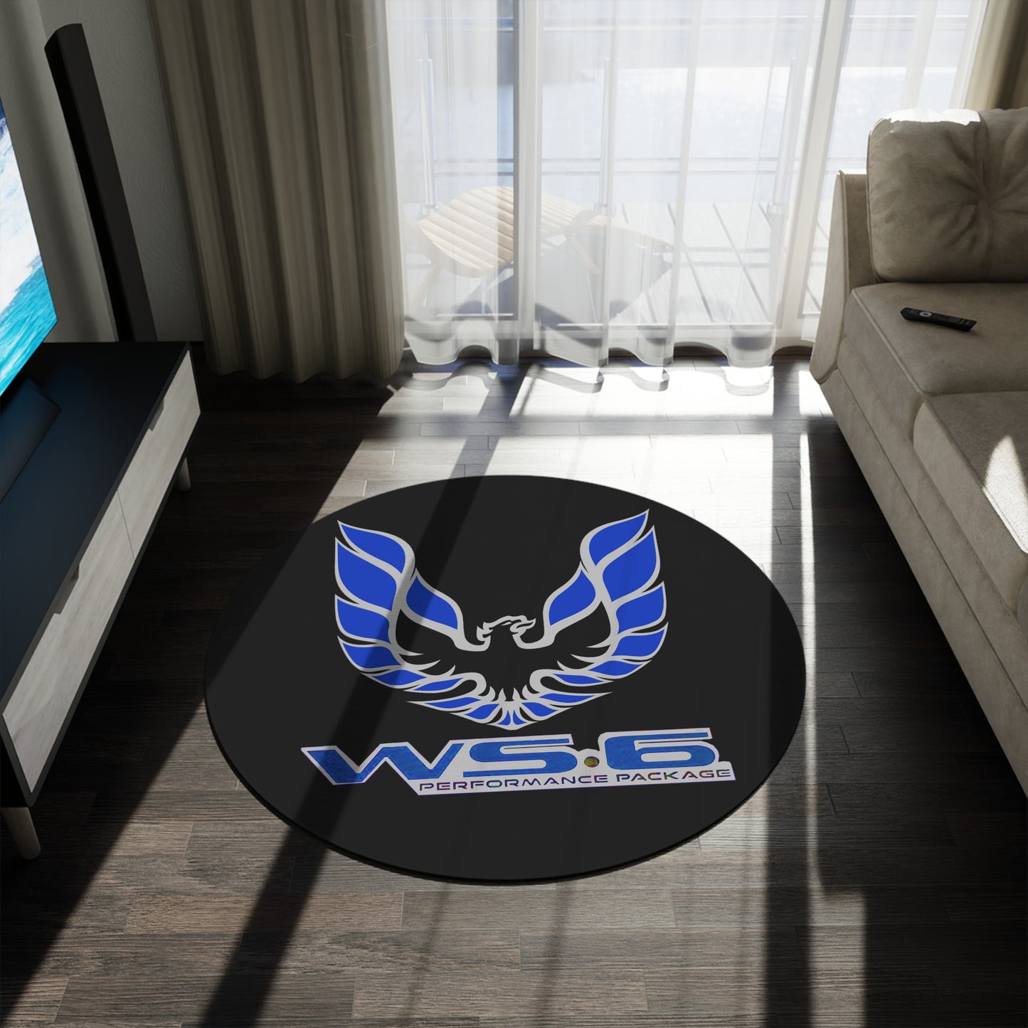 Round Rug WS6 Firebird Trans Am Car Guy Gift Man Cave Blue