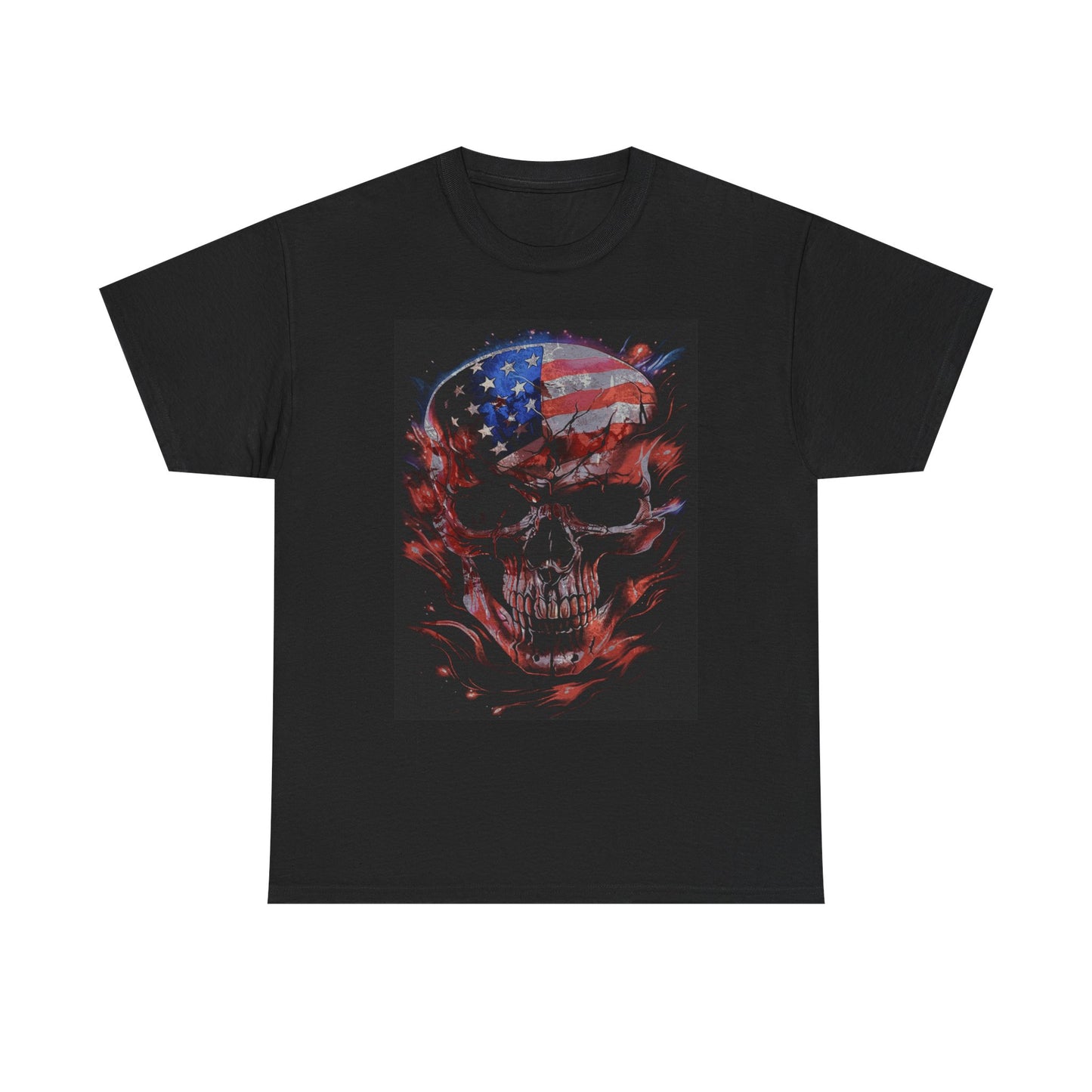 American Flag Skull T Shirt Classic Heavy Cotton Tee Gift front and back!